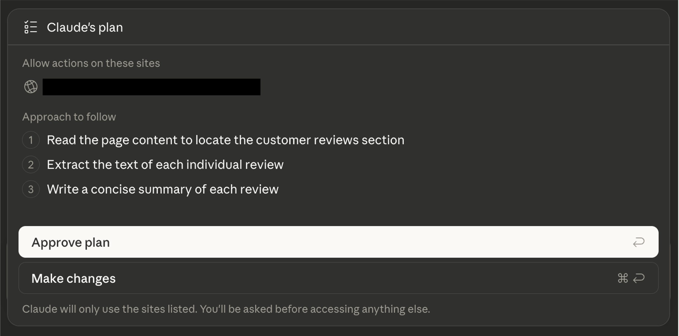 Claude for Chrome's pre-task plan